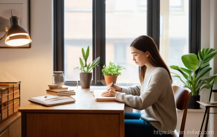 성공적인 학습을 위한 인내력 사례 연구 - **Consistent, Patient Learning (The "Turtle Method")**: A serene and brightly lit home office. A you...