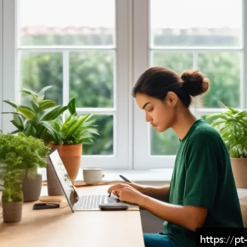Home 30 비교 학습과 인내력 키우기 - A serene home office scene featuring a young adult focused at a tidy desk with minimal distractions,...