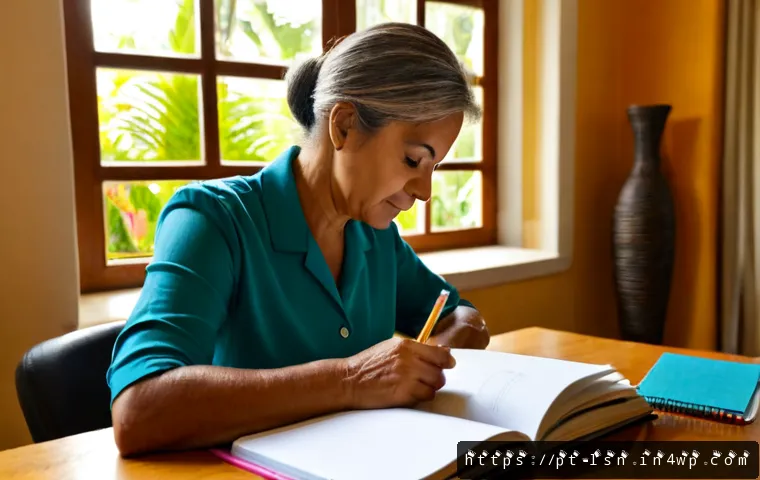 Home 17 학습 목표의 재설정과 인내력 - Photorealistic middle-aged Brazilian woman at a tidy home study desk, calmly replacing a large stack...
